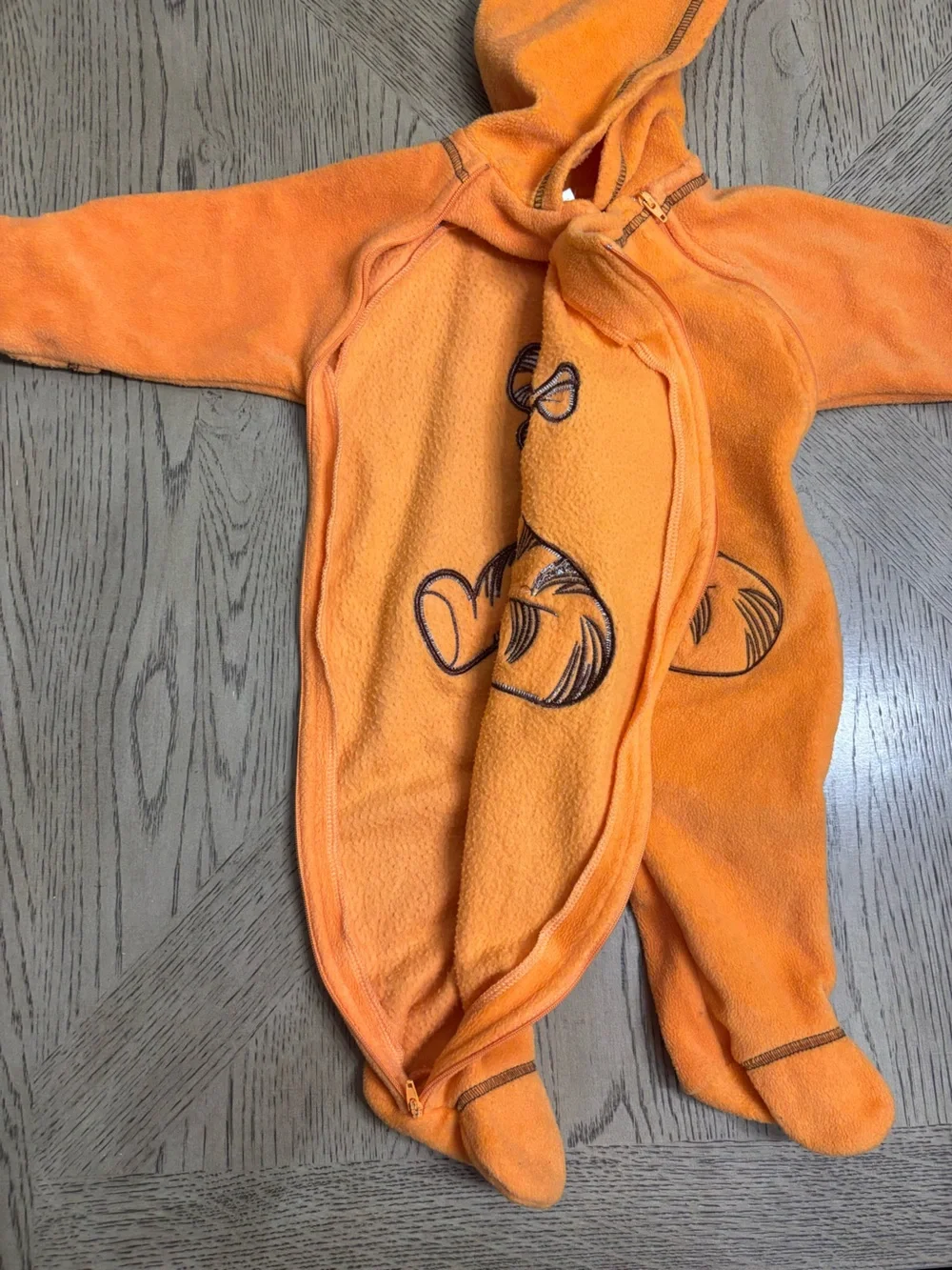 DISNEY Tigger 3/6 Month Orange FLEECE SNOW SUIT/Halloween Costume W Hoodie